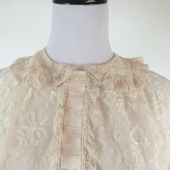 Odette Barsa Bed Jacket lace nude beige top cover up Vintage 50s M L evening - Picture 4 of 8